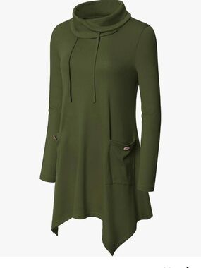 Bulotus Olive Green Cowl Neck Long Sleeve Dress
